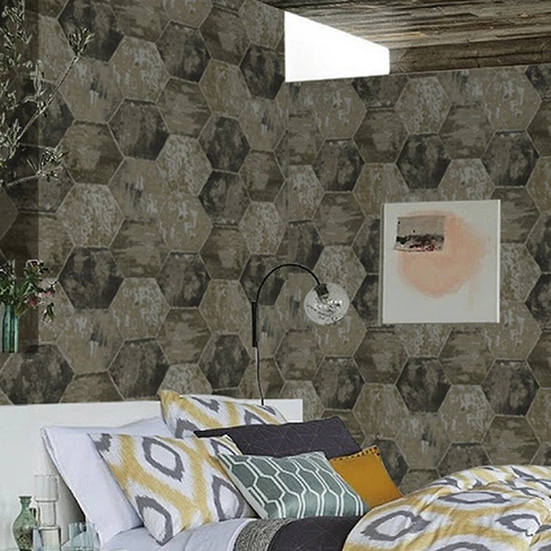 

Industrial Loft Cement 3D Grid Concrete Wallpaper Hotel Restaurant Coffee Shop Tea House Papier Peint Geometric Contact Paper