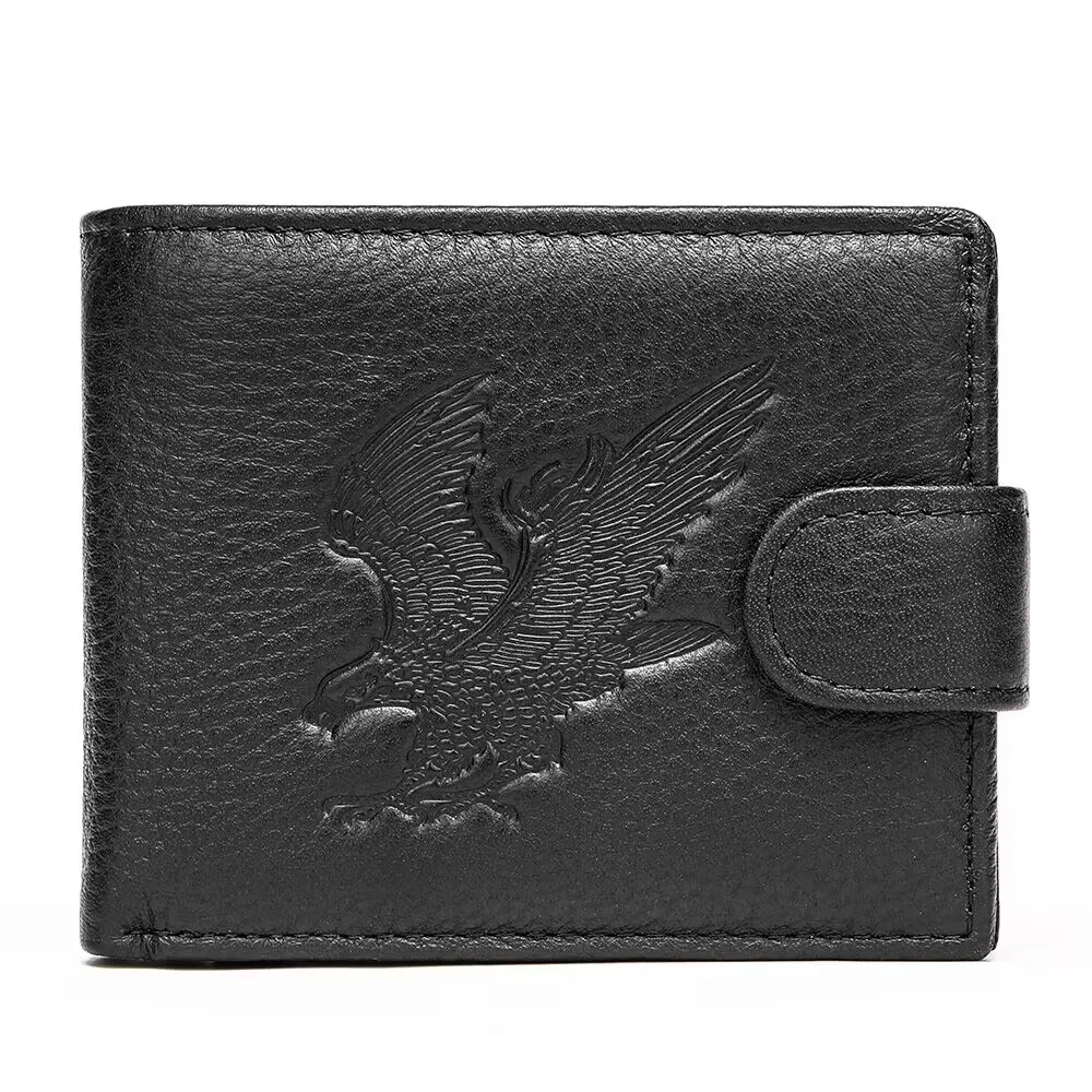 Men RFID Short Wallet Wolf Eagle Slim Cowhide Leather Credit Card Mens Wallets Busienss Money Purses Id Holder Man Purse Coins 5