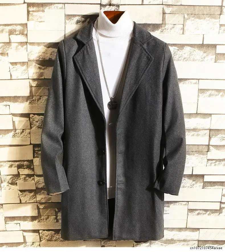 

Men Winter Trench Coats Long Jackets Men Slim Fit Casual Wool Blends Business Casual Trench Thicker Warm Long Coats Size 5XL