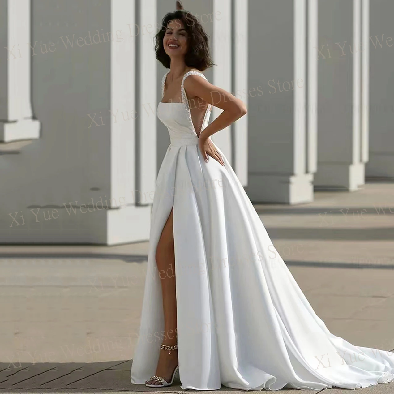 Wedding Dresses Backless Bride Gowns A Line Side Split wedding dresses