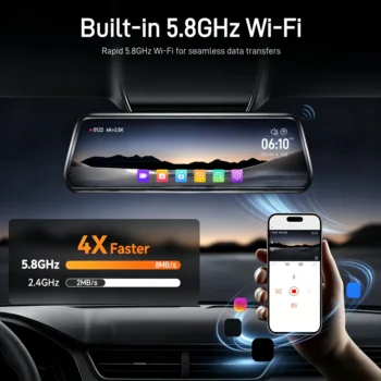 10 Inch Car DVR Car Touch Screen video Recorder with WiFi 4K+2.5K Dual Rearview Mirror Front and Rear Night Vision Camera Mirror 3