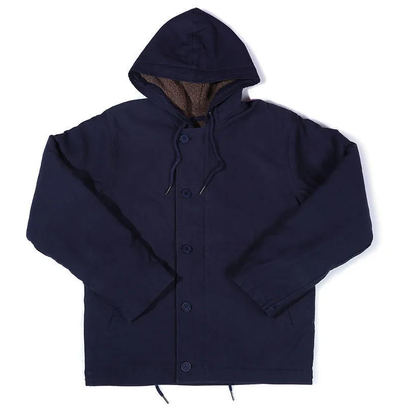 OKONKWO-Hooded Deck Jacket Men Thick Lamb Fleece Cotton Coat