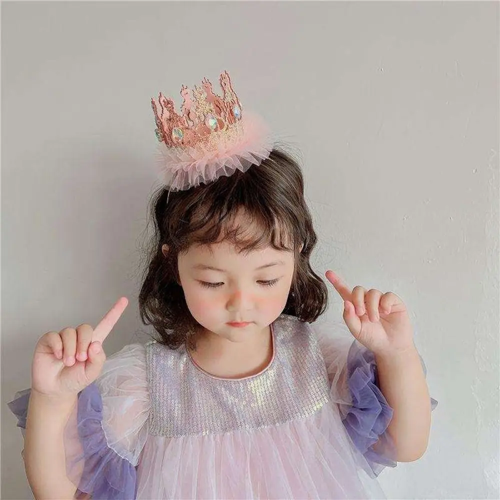 Fashion Fairy Adorable Headgear Mesh Rhinestone Crown Headdress Korean Style Headband Headwear Girl Hair Band Hair Hoop