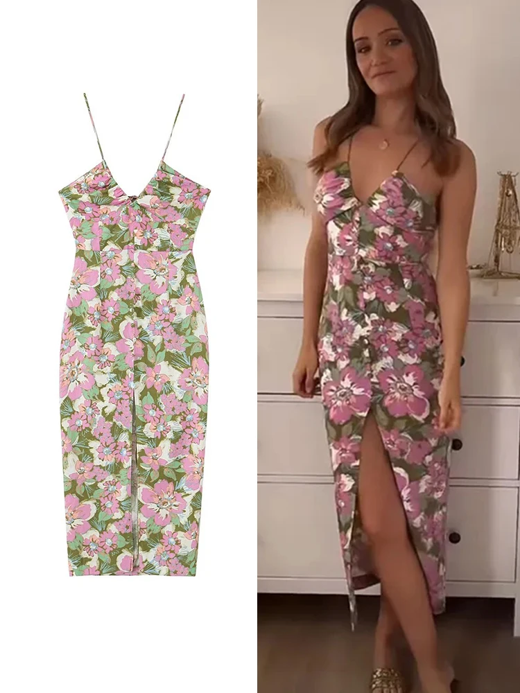 

Женское платье-футляр без рукавов, Элегантное Длинное платье в пляжном стиле с V-образным вырезом, украшенное пуговицами, лето 2023