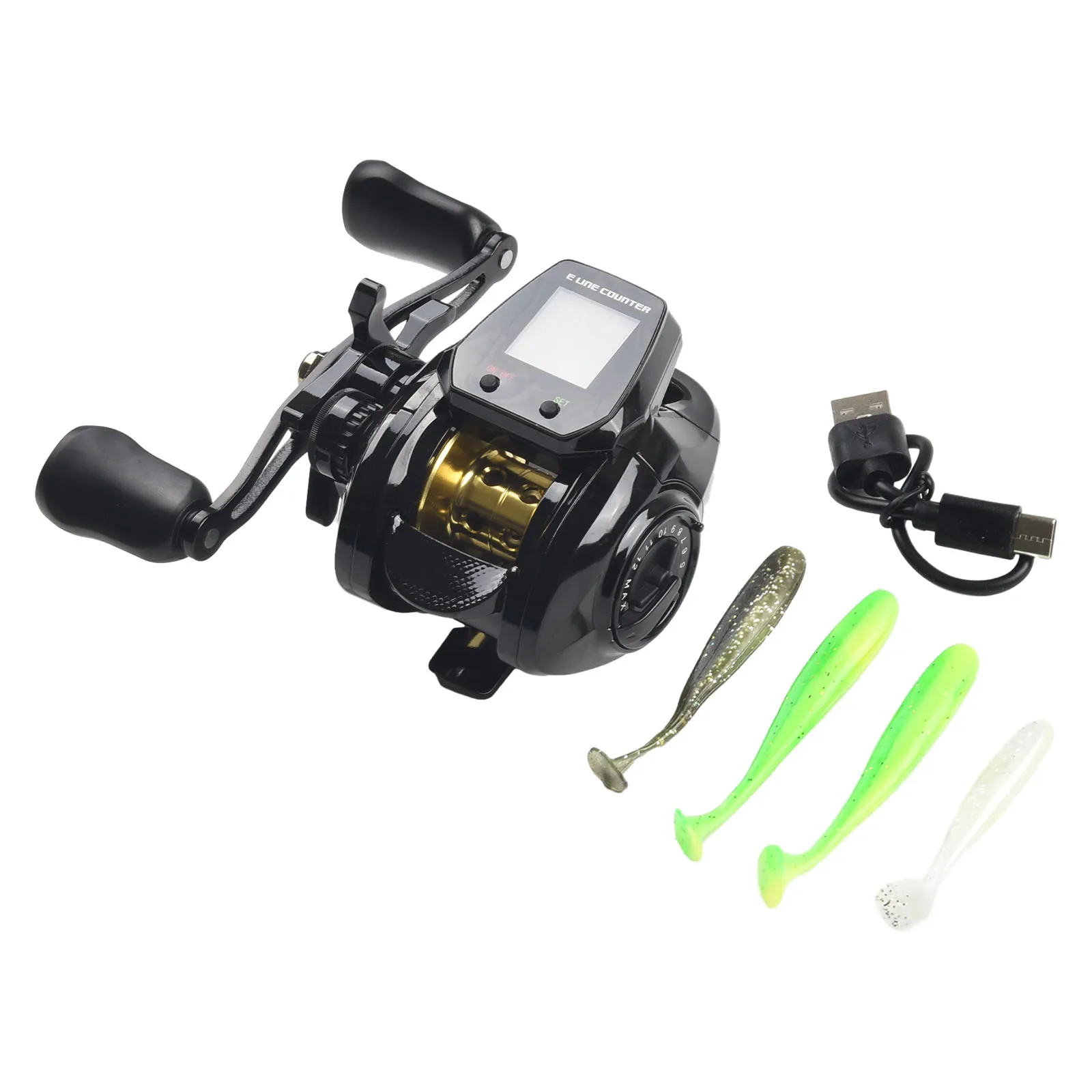 

Reel Fishing Reel Baitcasting Reel Depth Position Gear Line Counter Ratio Rechargeable Battery 7.2:1 Aluminum Alloy