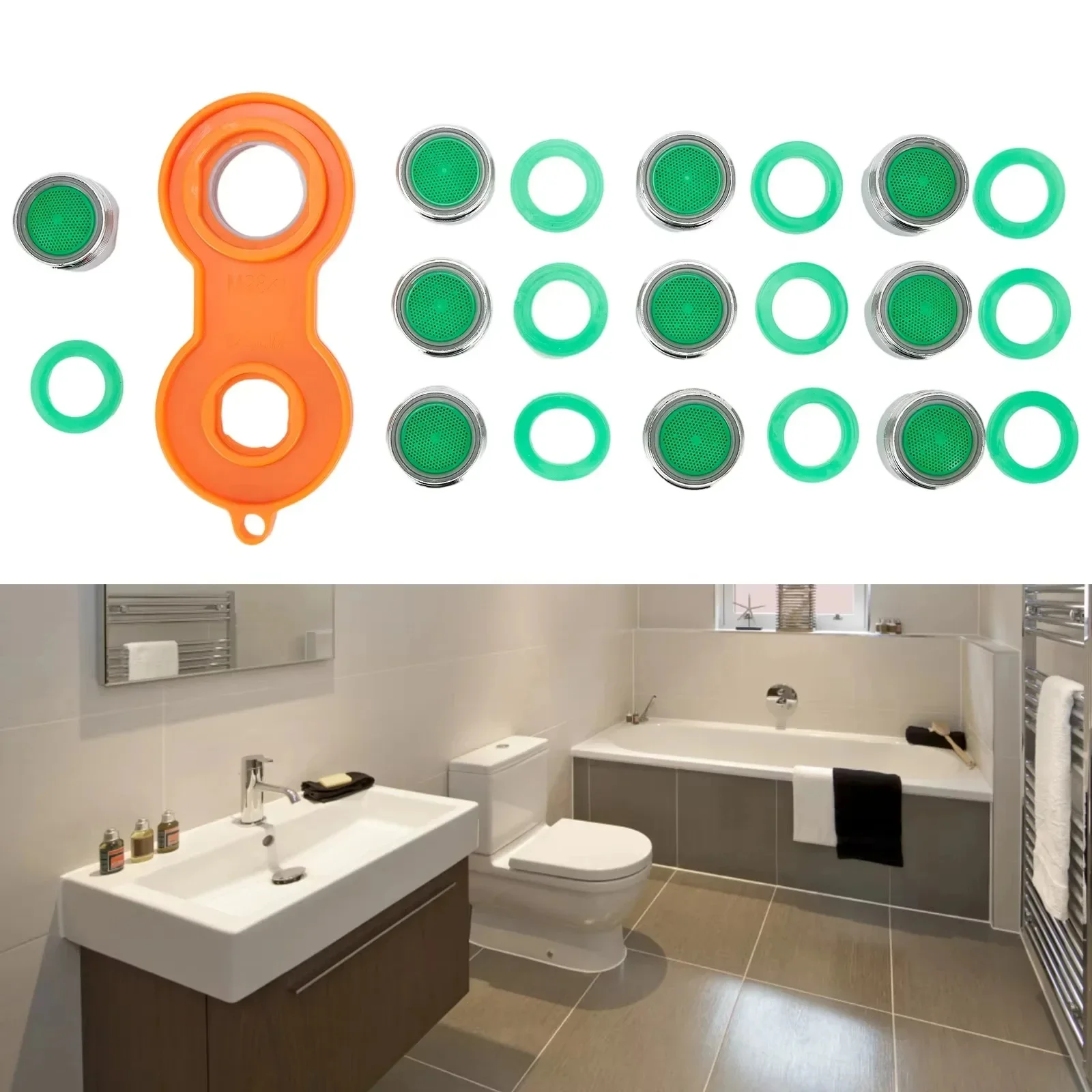 หัวก๊อกน้ำประหยัดน้ำ 10 ชิ้น พร้อมไส้กรองเปลี่ยนได้ หัวฉีดแบบผสมเกลียว M24 ขนาด 24 มม. อุปกรณ์เสริมสำหรับก๊อกน้ำในห้องน้ำ 1