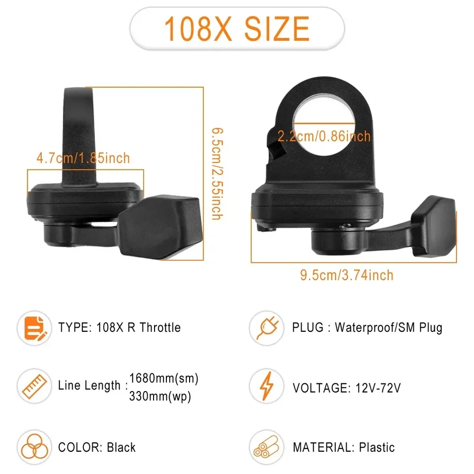 Accélérateur Au Pouce Universel 3P SM Pour Vélo électrique Et Scooter – 12V à 72V, Noir
