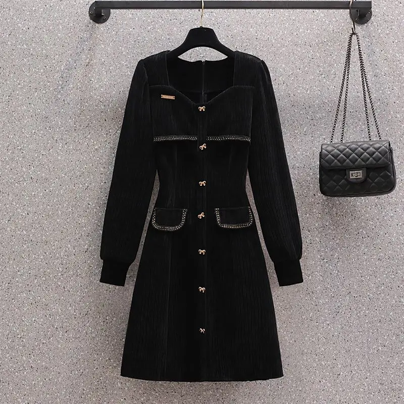 

Новинка Осень-зима 2023, женское платье большого размера во французском стиле Хепберн, тонкое и стильное черное маленькое платье фирмы Schneider