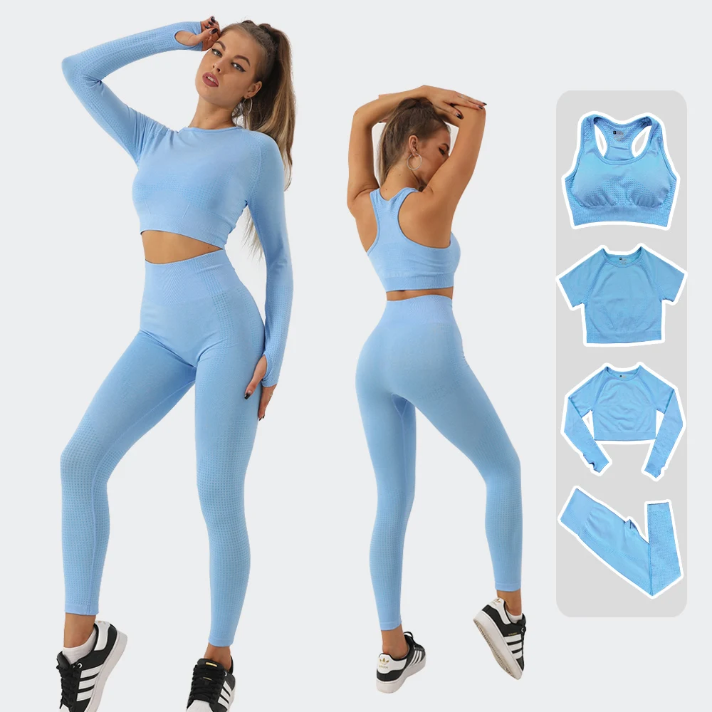 

Бесшовный комплект для йоги из 2 предметов, Женская эластичная Спортивная одежда для тренировок, бюстгальтер, топ с большими пальцами, леггинсы, комплект для тренажерного зала, фитнес-костюмы, спортивная одежда, женская одежда
