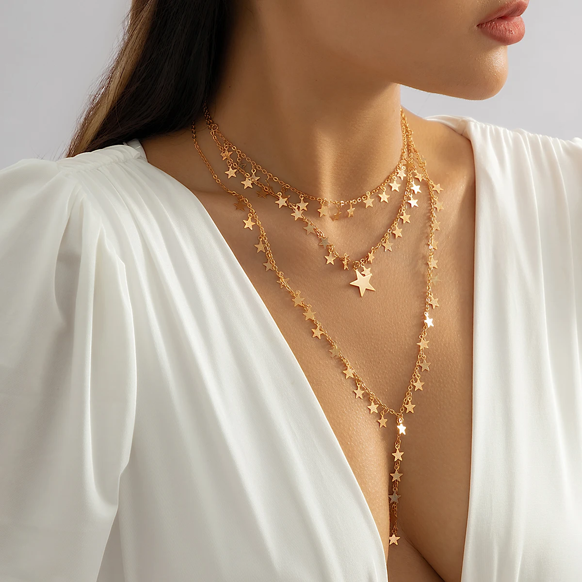 IngeSight.Z Punk Multilayer Star Long Tassel Chain Pendants