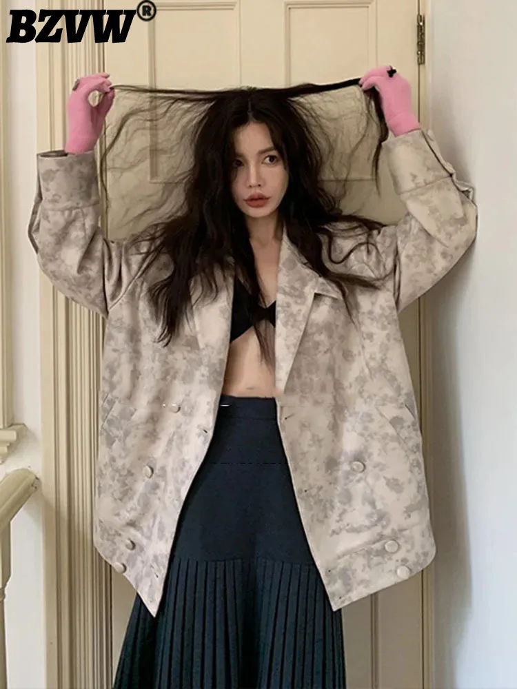 

BZVW Vintage Distressed Halo Dyed Lapel Winter Thickened Blazer Jacket For Women 2023 New Trend Designer Female Tops 25X3855