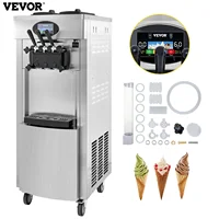 Machine à glace molle commerciale VEVOR 2200W à pré-refroidissement, 3 saveurs, pour snack-bars et cafés, machine à glace molle verticale 2+1 saveurs 2