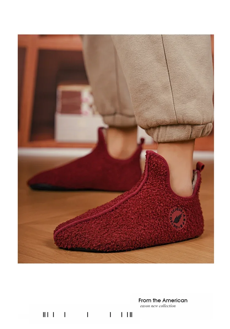 YRZL Winter Slippers Men Indoor Slippers Non-slip Warm Women and Men Slipper Ankle Soft Shoes Comfortable Flat Home Cotton Shoes