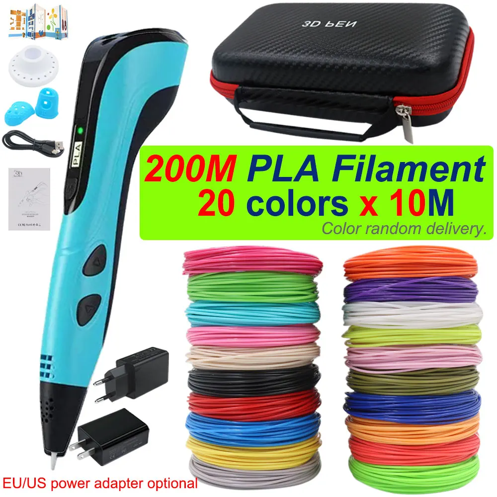 어린이용 3D 프린팅 펜, LED 스크린, 200M PLA, 전원 어댑터 및 보관함, 크리스마스 생일 선물