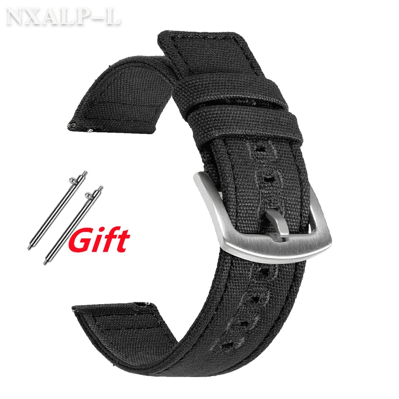 Quick Release Army Green Nylon Canvas Watch Strap with Brushed Buckle