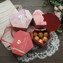 

10 Pcs Pink Red Heart Shape Gold Best Wish Paper Box with handle As Wedding Favor Box Chocolate Cookie Candy Packaging