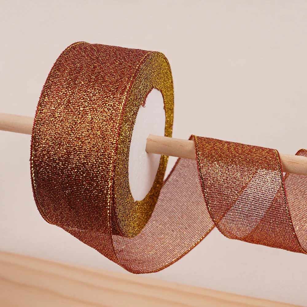 Gold Silver & Pink Blue Glitter Metallic Ribbon for Holiday & Party Decorations - 40mm Wide