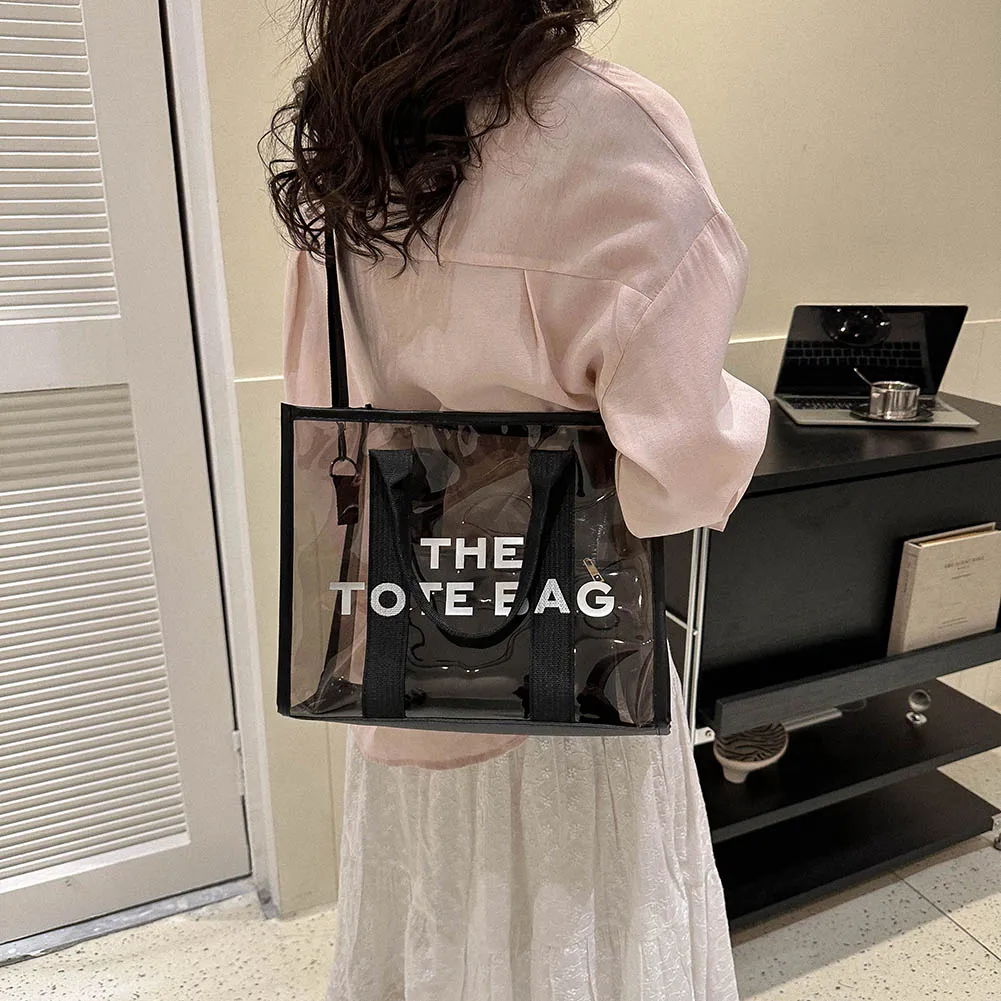 PVC Transparent Tote Bag For Women Designer Handbag Clear Shoulder  Crossbody Bag Female