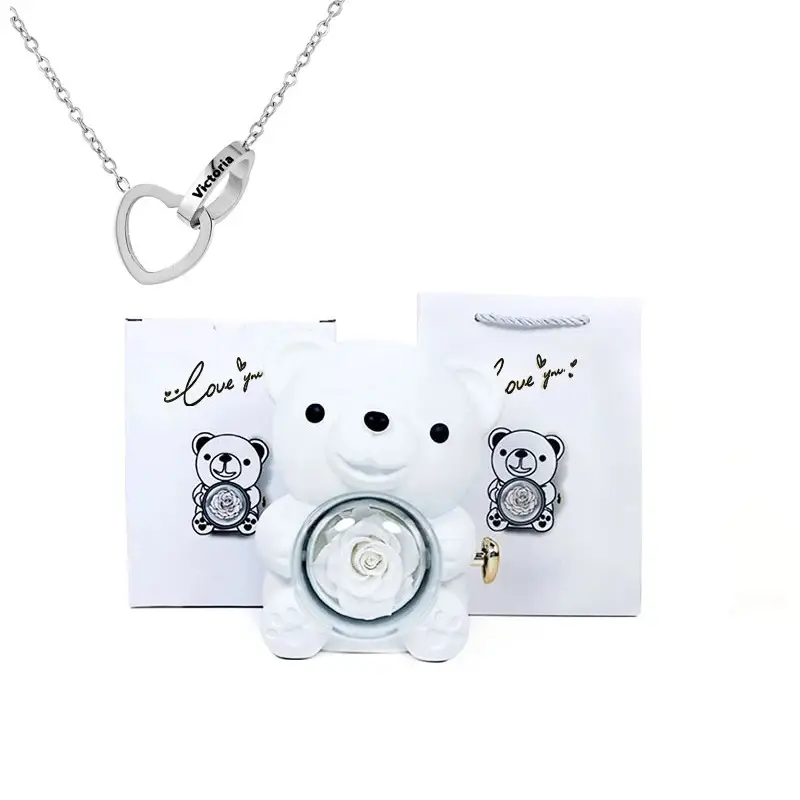 Eternal Rose Teddy Bear Jewelry Box with Custom Name Necklace Valentine Wedding Special Present for Girlfriend Anniversary gift - Image 11