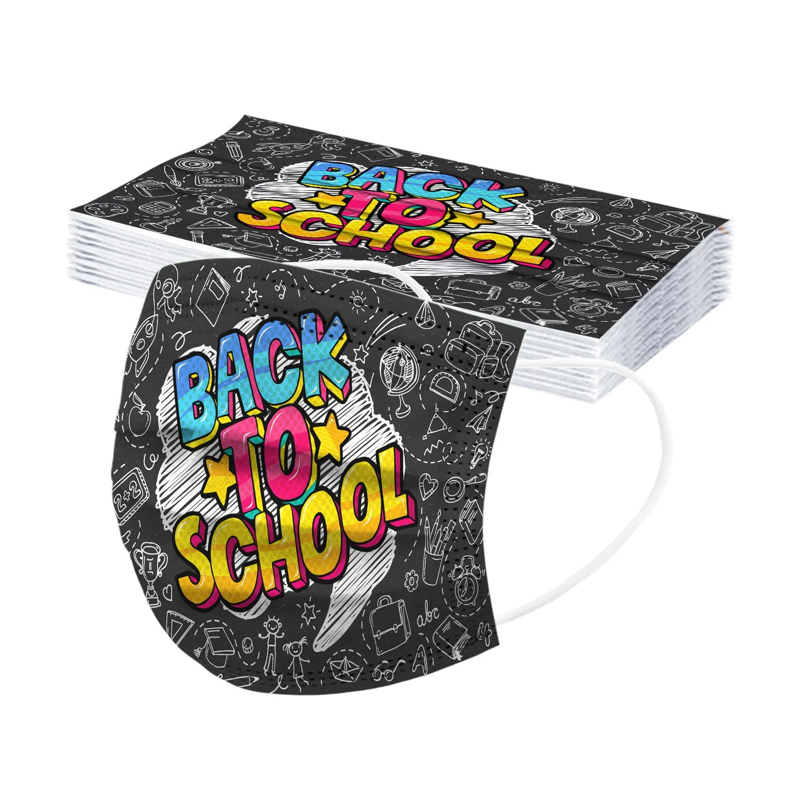 50PC Kids Children's Print Cute Mask Disposable Face Mask Industrial 3Ply Ear Loop Outdoor Dust-Proof Face Protective