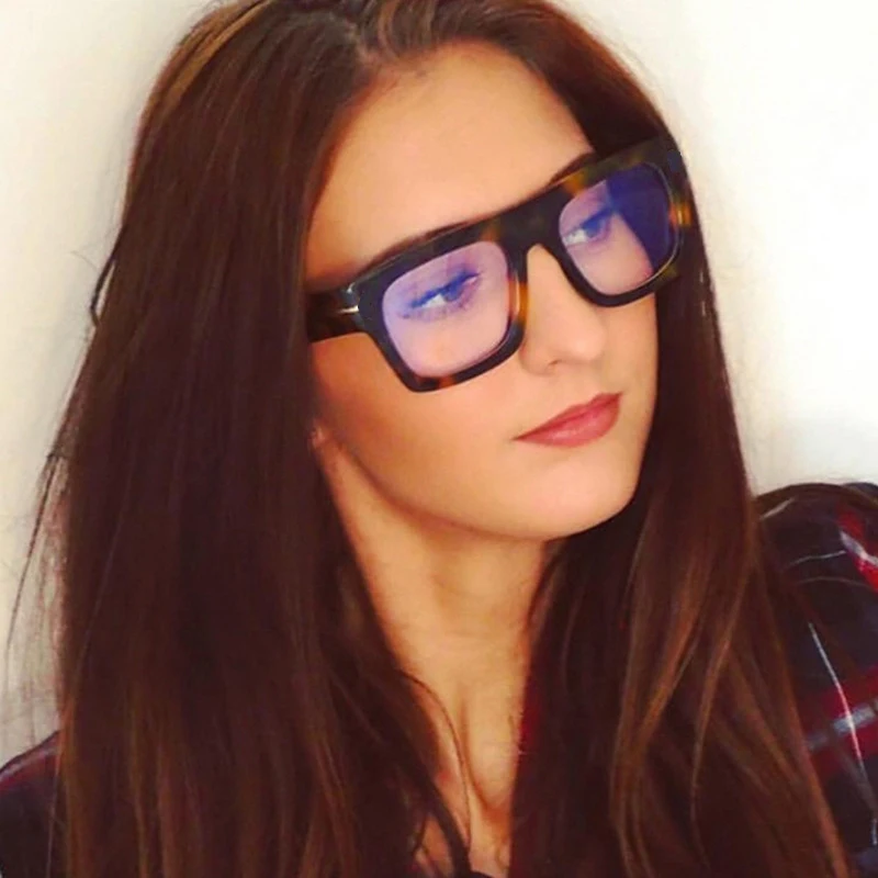 Oversized Square Eyeglass Frames for Men Women with Anti Blue Light Optical Lenses