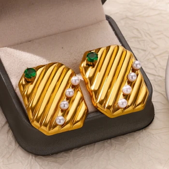 Twill Textured Geometric Earrings for Women Stainless Steel Gold Color Square Earrings 2025 Trend Piercing Wedding Jewelry Gift