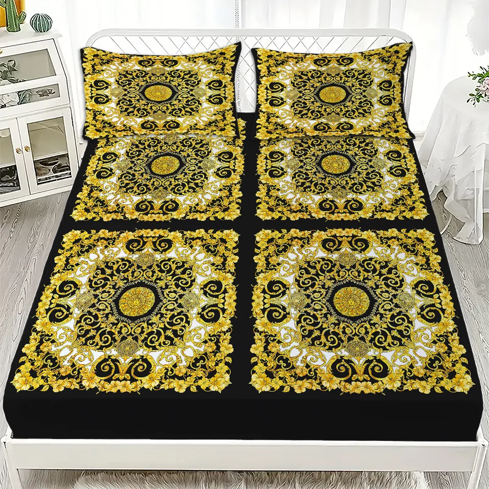 3PC European Style Disc Bed Sheet Set - 100% Polyester, Digital Print, Breathable Home Decor Fitted Sheet and Bedding Sheet 2