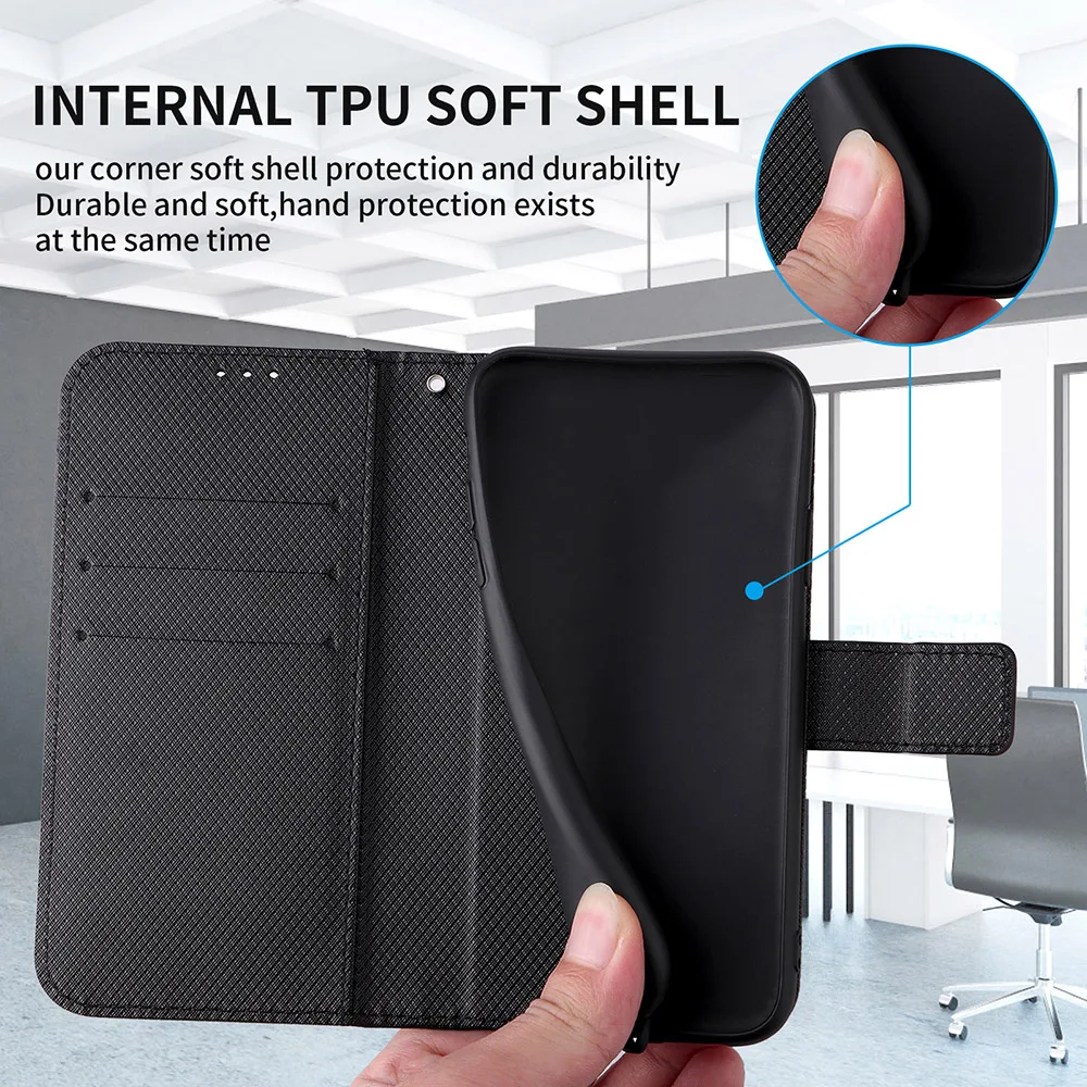 Diamond Leather Flip Wallet Case with Card Holder and Bracket