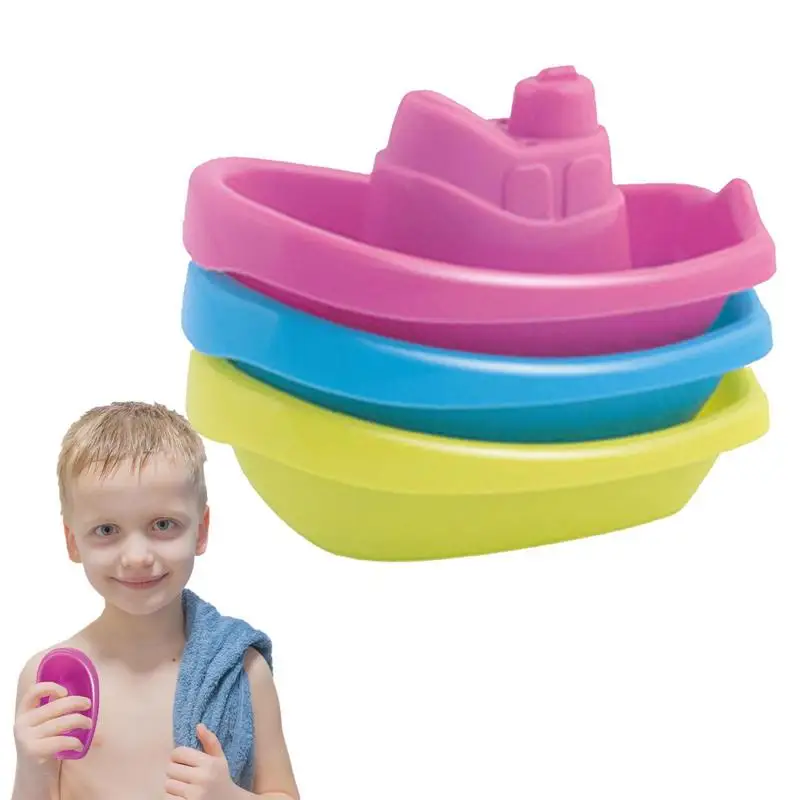 

Baby Bath Toy Boat Stackable Bath Toys For Infant Early Educational Toys 3Pcs Bathroom Rainbow Color Stacking Boats For Fun Bath