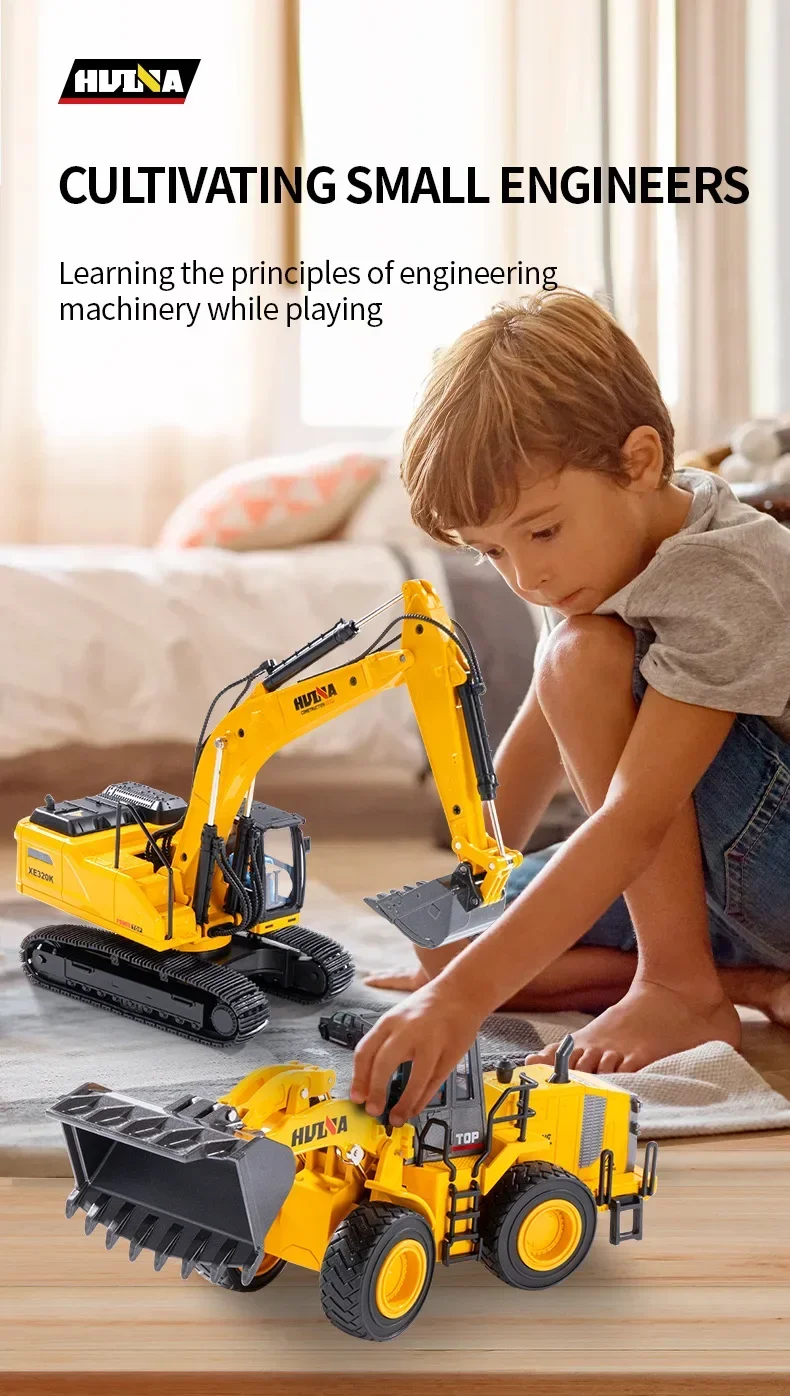 S0e63edd8996748b19e886f34ea8a159aE Huina Nowy produkt Statyczna koparka zrzutowa Symulacja pojazdu inżynieryjnego 1:35 Dekoracja zabawek dla dzieci Bez pilota
