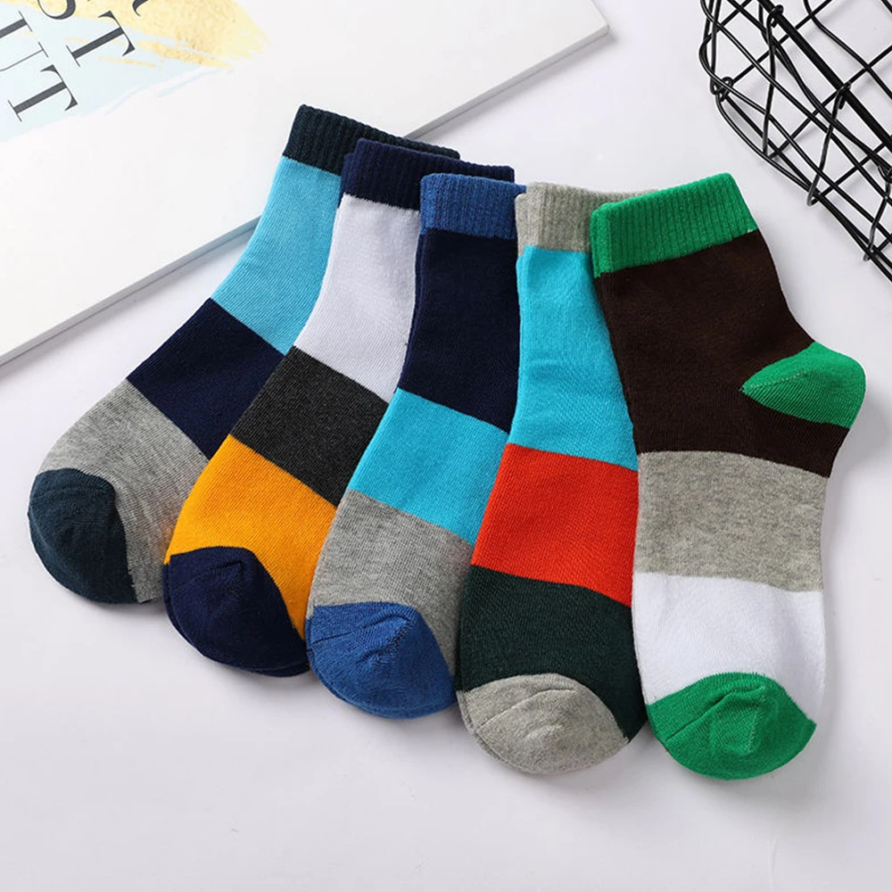 Buy 5 Pairs Get 5 Pairs Free Striped Checkered Colorful Socks Men 4 Seasons Breathable Sweat-Wicking Casual Fashion Sports Socks