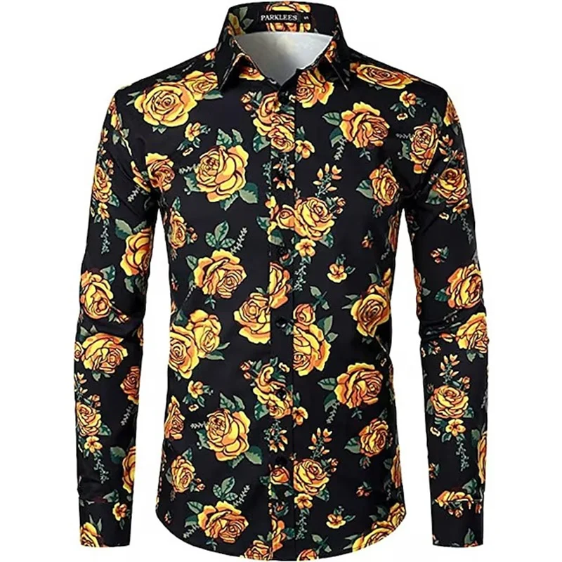 thumbnail image 1 of Nuevas camisas para hombre, manga larga, estampado de flores en 3D, solapa con botones, ropa de verano para hombre, camisetas de moda para fiesta de graduación, cumpleaños y novio, 1 of 5