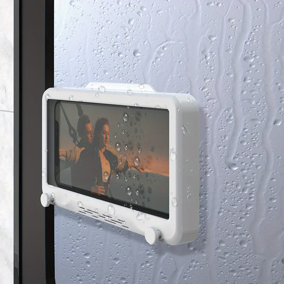 New 1pc Waterproof Bathroom Mobile Phone Box, Anti-Fog Touch Screen, Shower Accessories, Wall Mount Phone Holder, For Shower