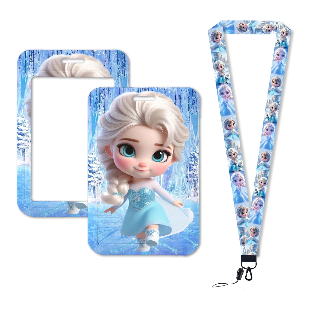Disney Frozen 2 Elsa Anna Mini Princess Cute Pattern For ID Card Cover School Bus Card Badge Holder Charm Lanyard Accessories 3