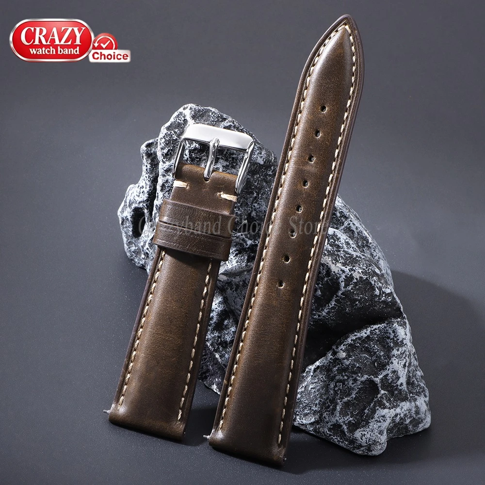Genuine Leather Brown Watch Strap with Stainless Steel Buckle