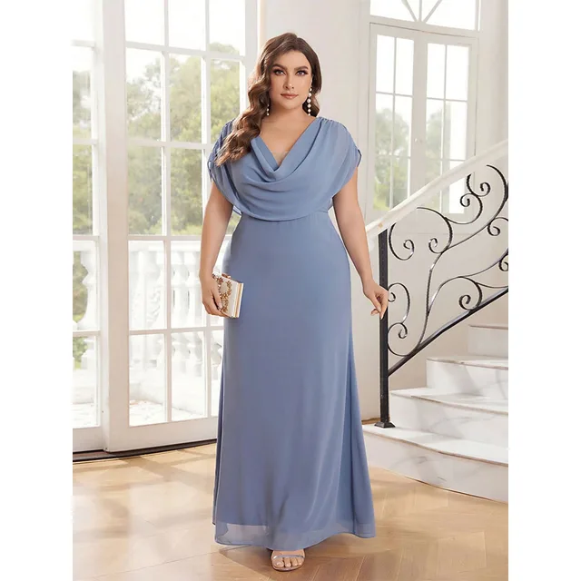 Plus Size V Neck Chiffon Evening Dresses 2025 Cap Sleeves Elegant Bridesmaid Dress Floor Length Wedding Party Gowns Customized 1