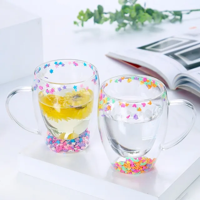 New Creative Double Wall Glass Mug Cup with Dry Flower Funny Transparent  Aesthetic Coffee Juice Milk Water Cup Personalized Gift - AliExpress