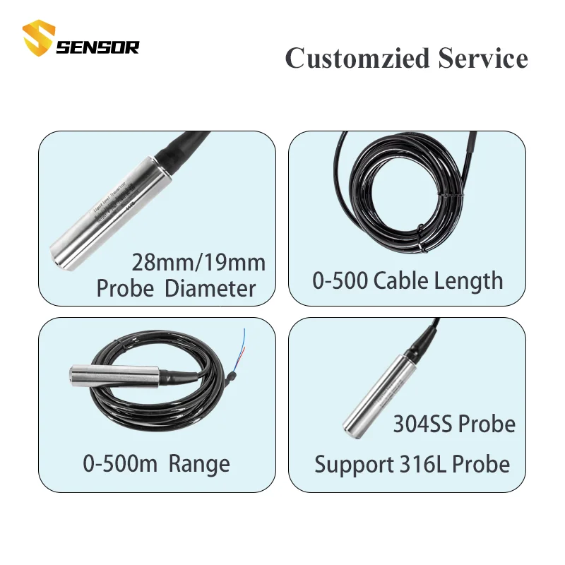 2M-5M Range Liquid Level Sensor DC24V Power 4-20mA 0-10V 0-3.3V RS485 Submersible Water Level Sensor Transmitter liquid level sensor