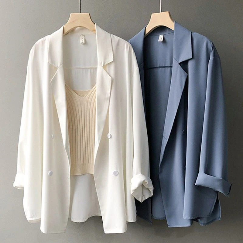 Spring Autumn Women's Elegant Fashion All-match Draped Blazers Ladies Solid Color Cardigan Coat Female Temperament Jacket Top