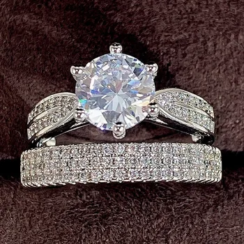 Silver Round Stone Ring Set – Women’s Wedding & Party Jewelry