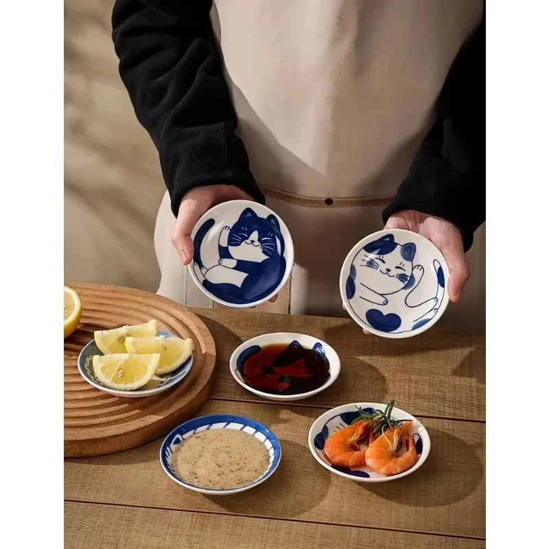 Cat Cartoon Ceramic Dish Home Table Dipping Dish Soy Sauce Hot Pot Seasoning Small Vegetable Seasoning