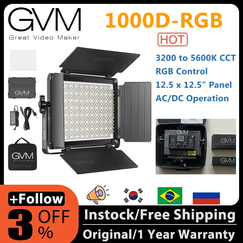 GVM RGB LED 비디오 조명, 2 소프트 박스 사진 조명 키트, 블루투스 제어, 풀 컬러 비디오 조명, 1000D