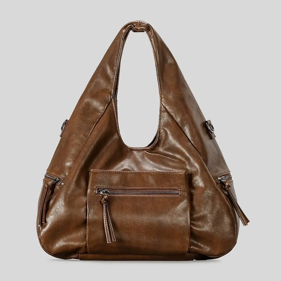 Punk Large Capacity Tote Bag Designer Women Shoulder Bags Luxury Soft Pu Leather Crossbody Bag Fashion Trend City Sac 2025