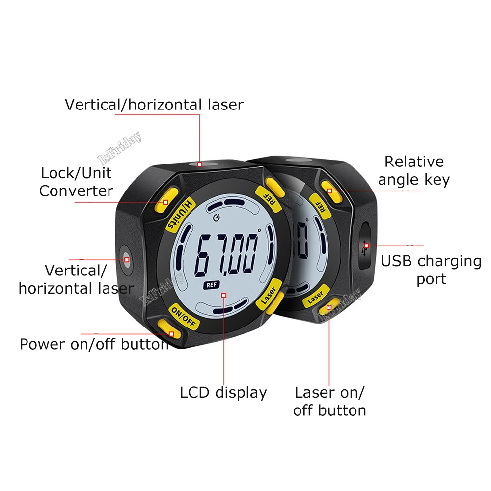 High Precision Digital Inclinometer Electronic Protractor Magnetic Angle Meter Slope Measuring Instrument With Laser Level Meter 5