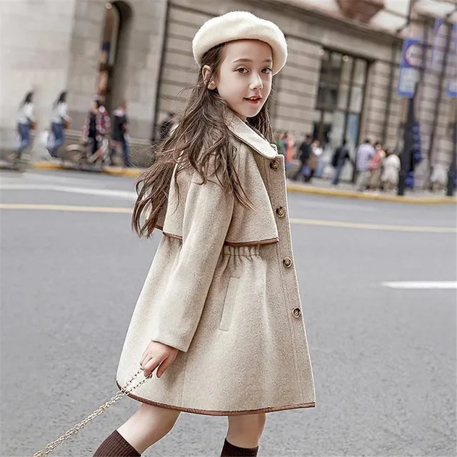 Winter Little Girl Jackets Woolen Long Trench Teenagers Warm Kids Outfits For 3 to14 Years