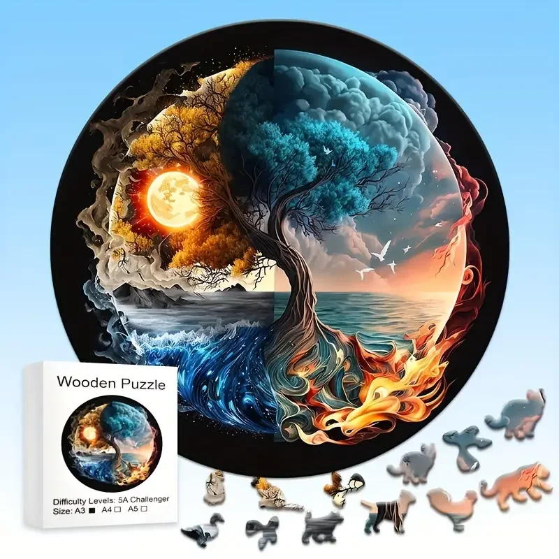 WETUFIN Wooden Jigsaw Puzzle For Adults - Yin Yang Design, Large 11.2x10.8 Inch, 200+ Pieces, Natural Basswood, Brain Teaser & Decor - View #2