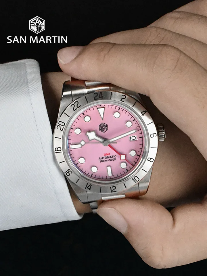 SanMartin-男性用機械式サファイア時計,クラシック,ラグジュアリー