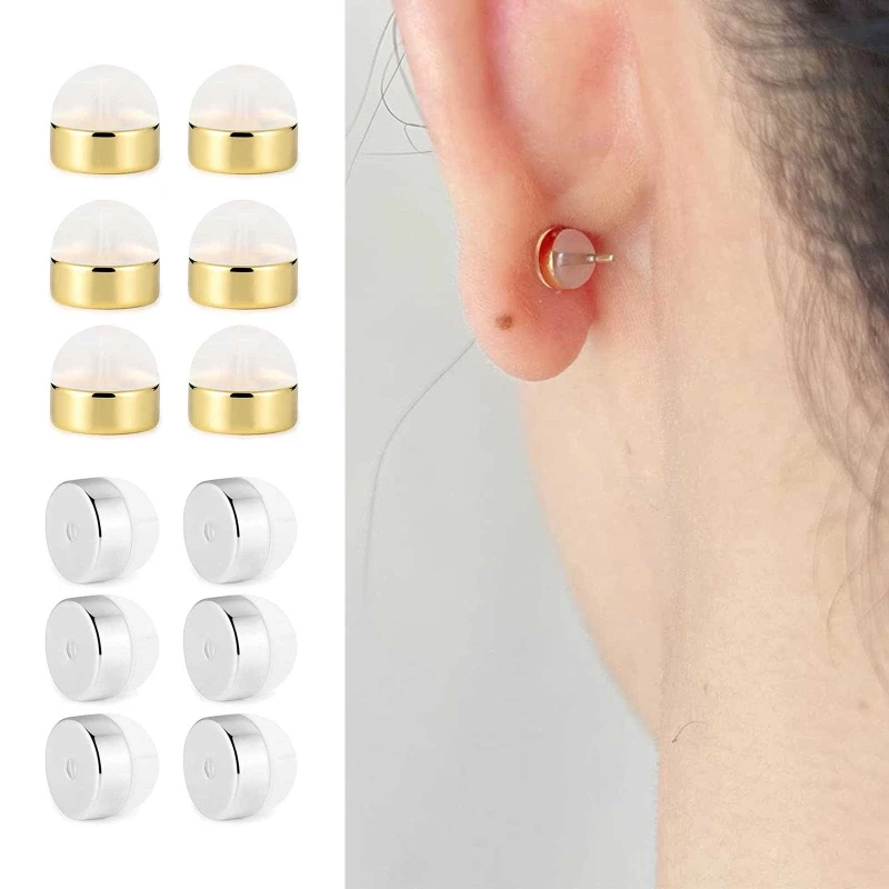 12 Pieces Soft Silicone Earring Backs for Studs Silver Gold