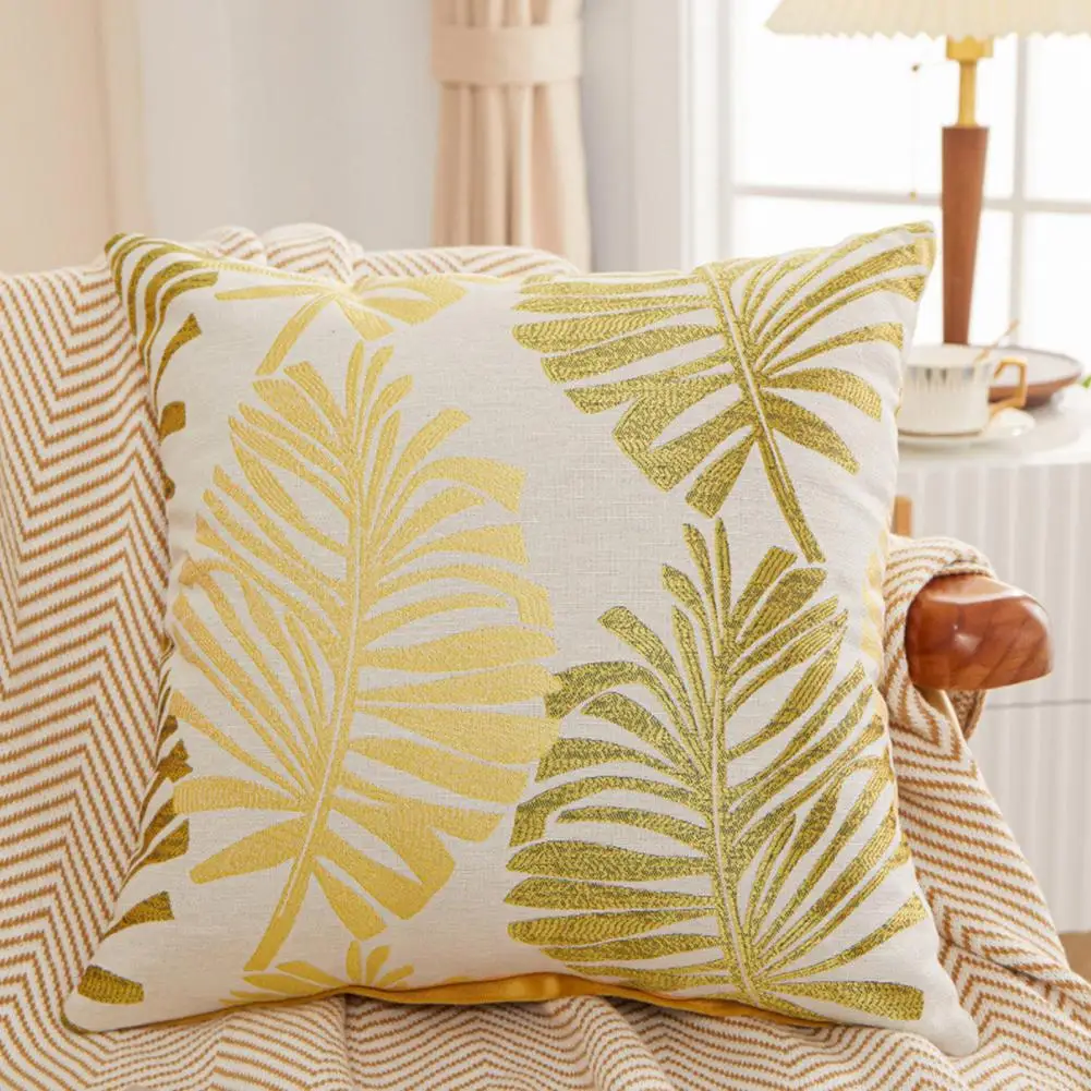 

Hand-painted Pillowcase Soft Wear Resistant Palm Leaf Printed Decorative Pillow Cover with Hidden Zipper for Bedroom for Home