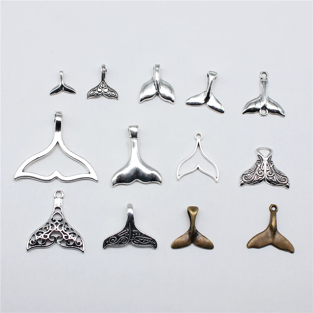 

20pcs Whale Tail Charms For Jewelry Making Antique Silver Color Pendants DIY Crafts Making Findings Handmade Tibetan Jewelry